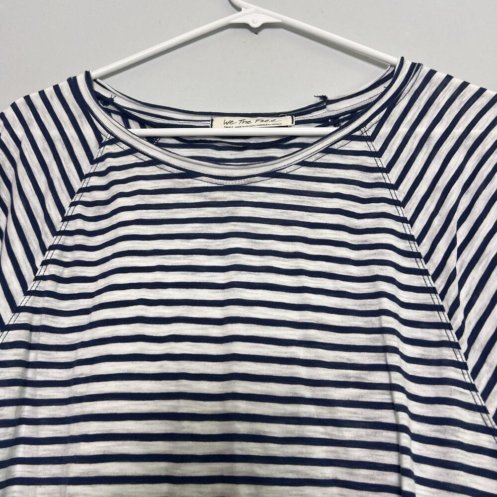 We The Free People Womens Blue White Striped T Shirt Sz S Halo Cap Sleeve Boho - Picture 8 of 13
